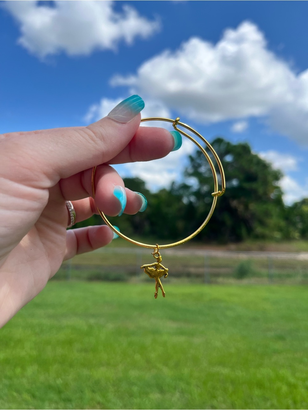Handmade Gold Ballerina Charm Adjustable Bangle Bracelet